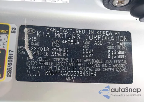 2016 Kia Sportage Lx z USA, uszkodzony, nr VIN KNDPBCAC0G7845189